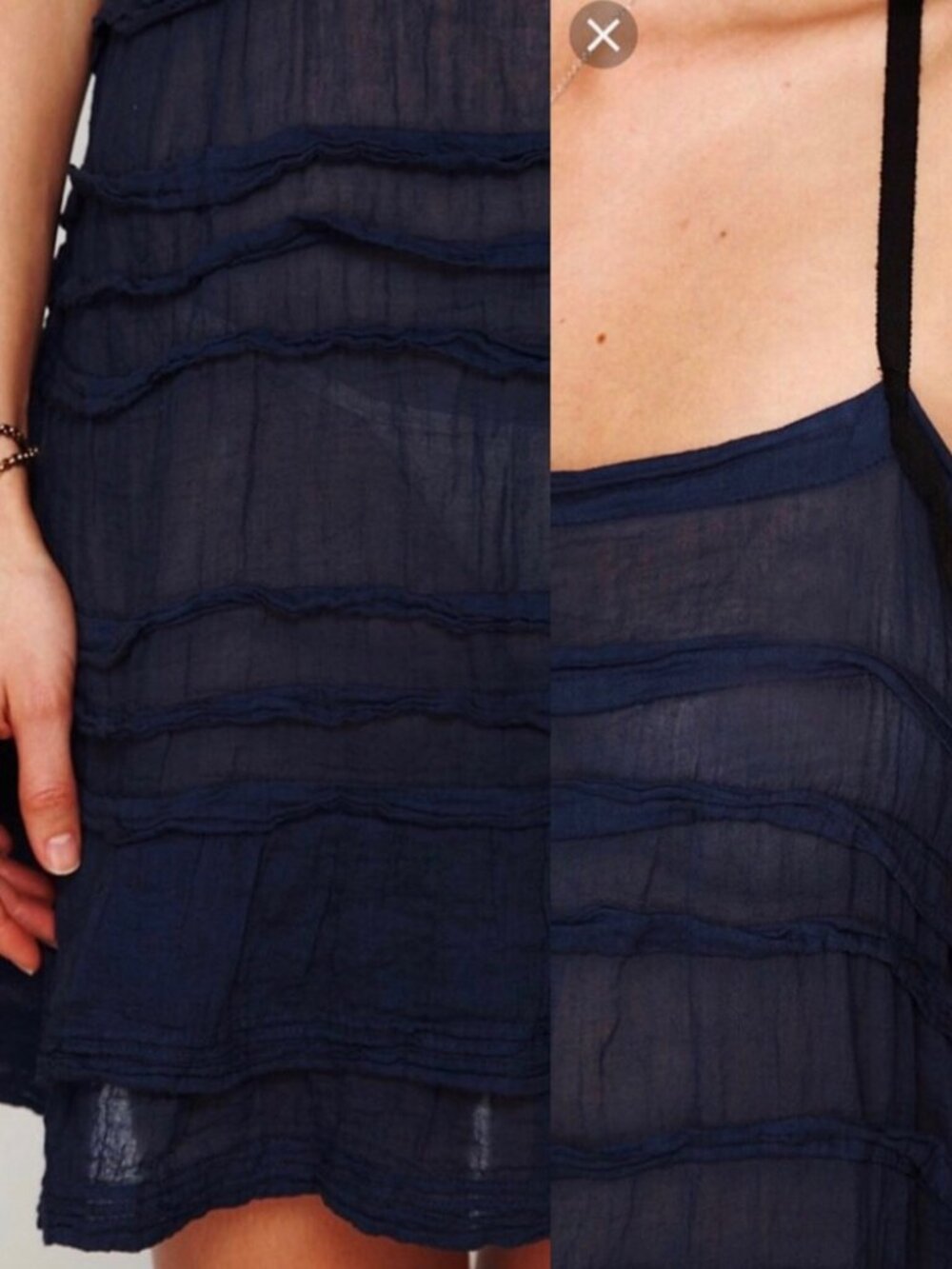 Free People FP One Poison Pintuck Navy Blue Sheer Mini Slip Dress S - Picture 2 of 2